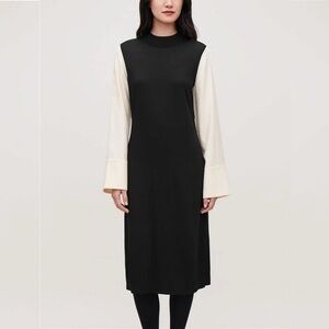 COS Black Knit Long Silk Sleeve Midi Dress XS